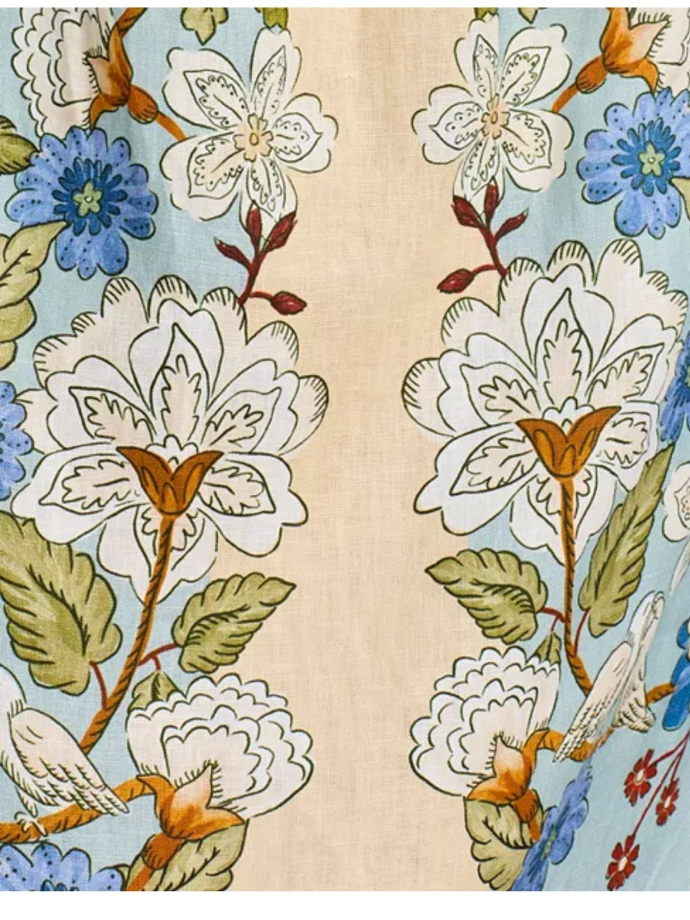FARM Rio Floral Embroidered Scallop Hem Midi Skirt in Light Blue and Cream SMALL - Picture 3 of 5